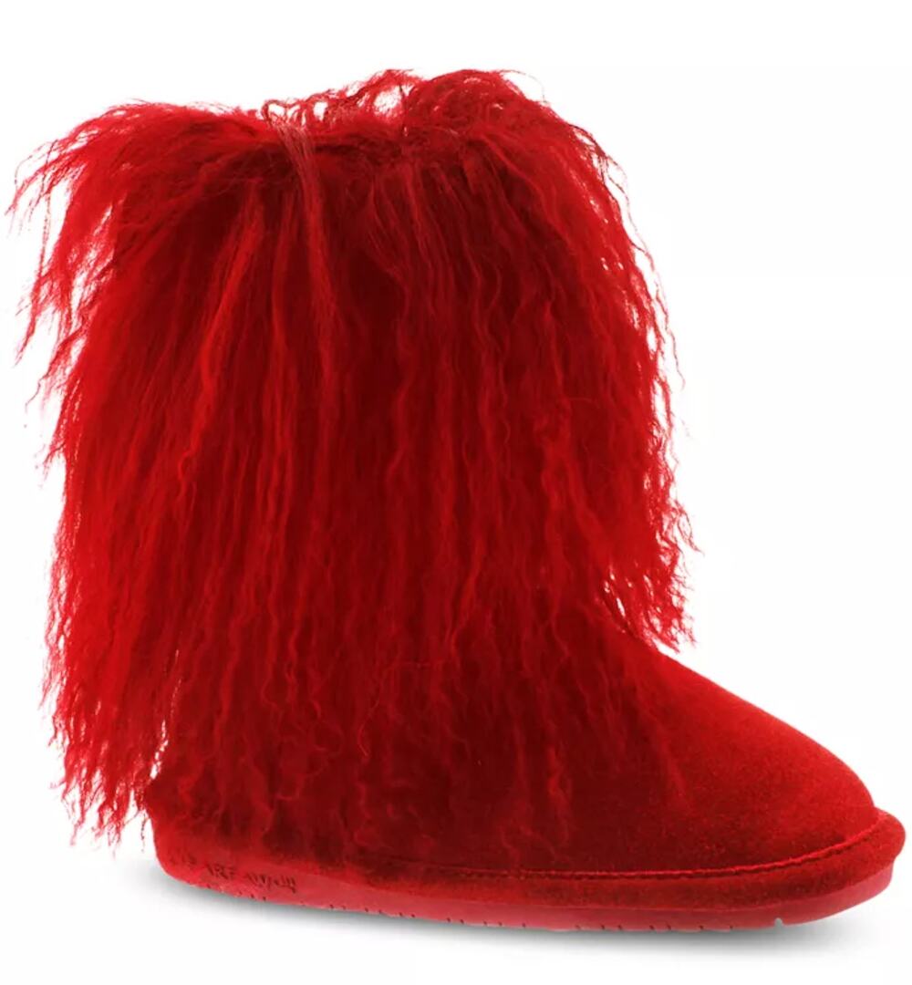 Bearpaw Boo Boots from Finish Line Youth 5 Red Suede Lamb Hair Mid-Calf Pull-On